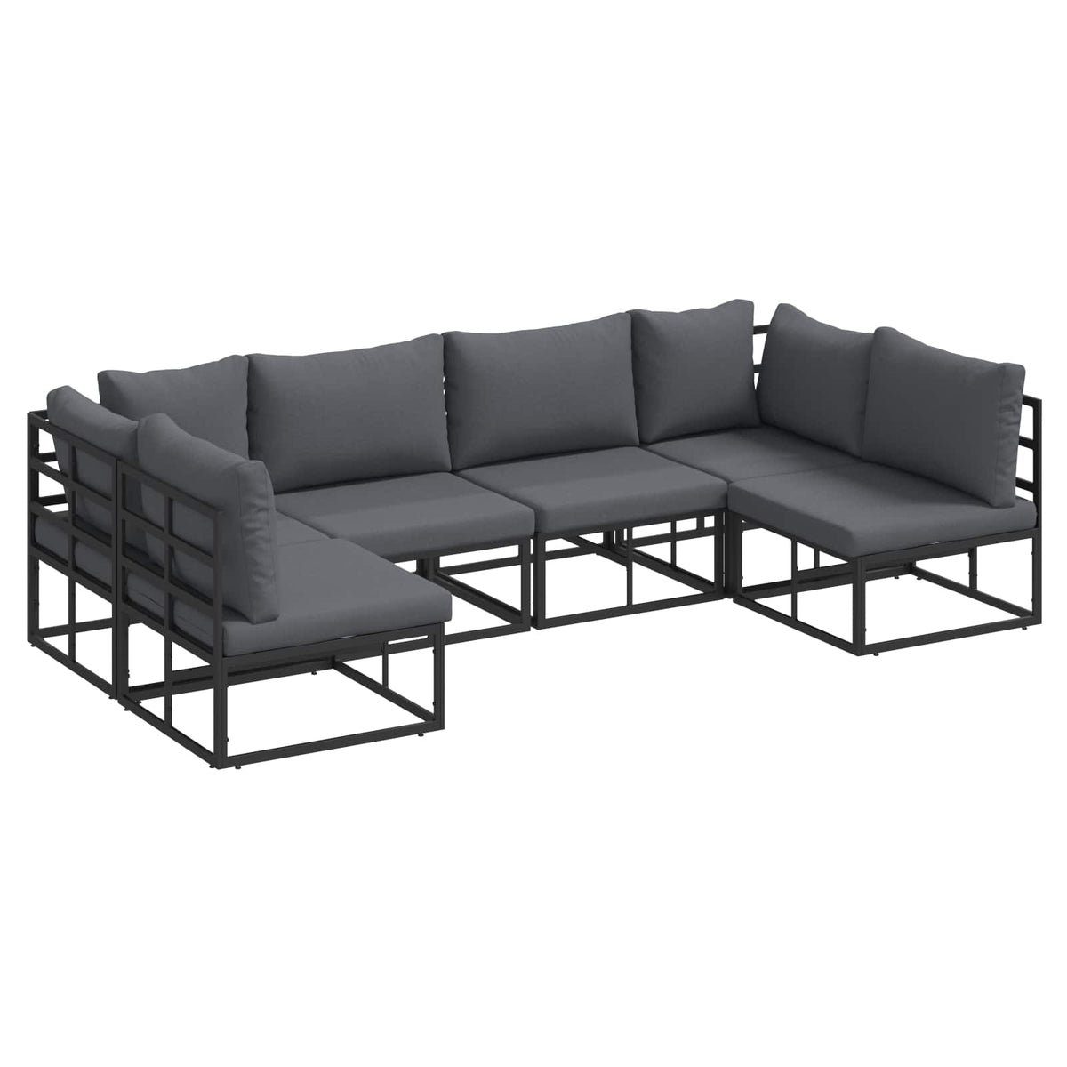 Sjedeća garnitura za vrt s jastukom 6 pcs Crna Aluminij