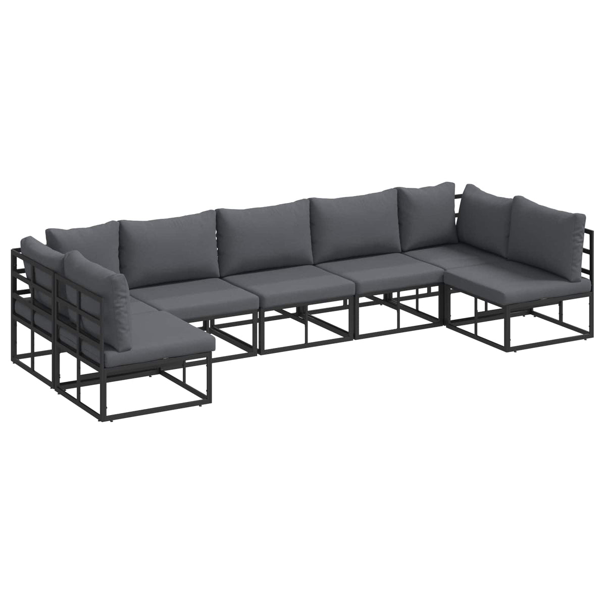 Sjedeća garnitura za vrt s jastukom 7 pcs Crna Aluminij
