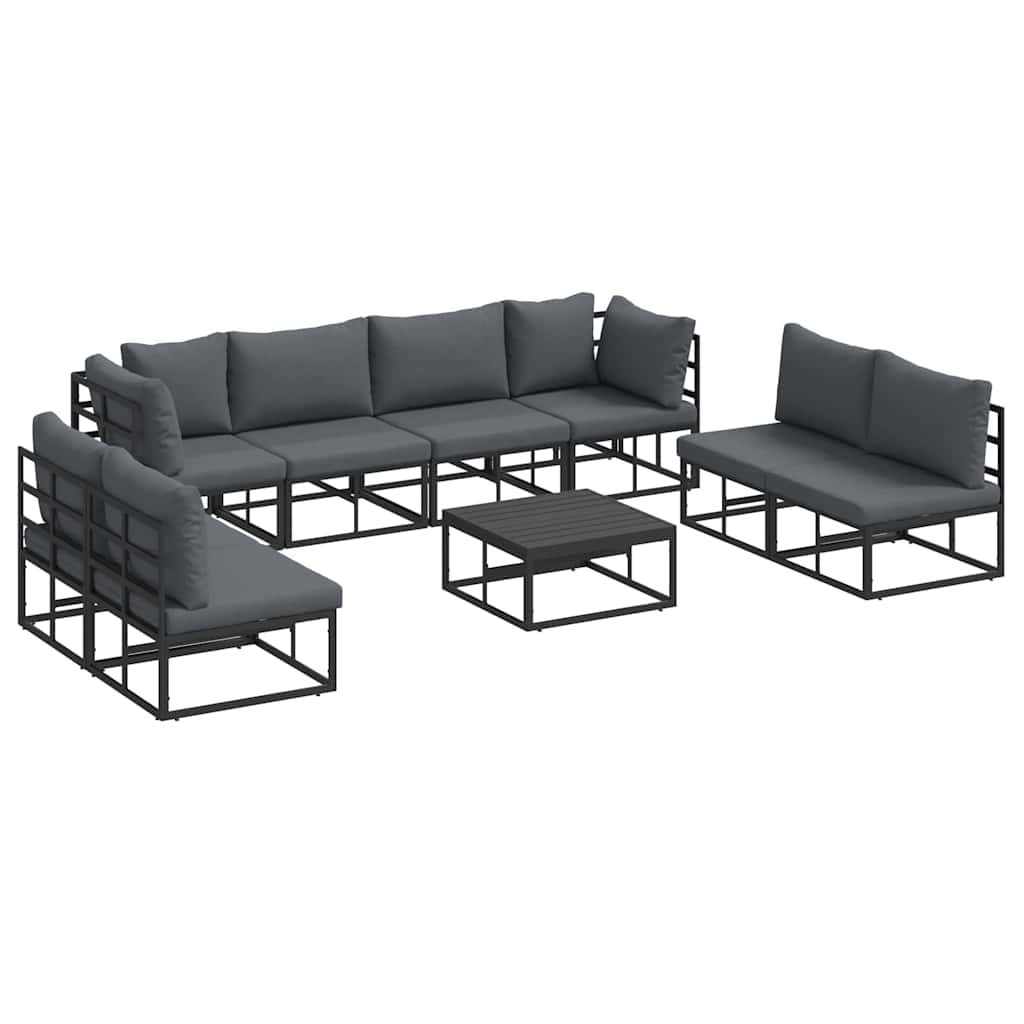 Sjedeća garnitura za vrt s jastukom 9 pcs Crna Aluminij