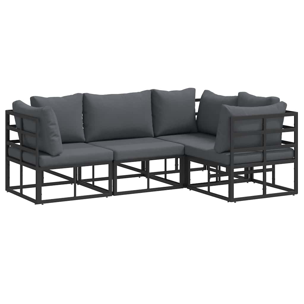 Sjedeća garnitura za vrt s jastukom 4 pcs Crna Aluminij