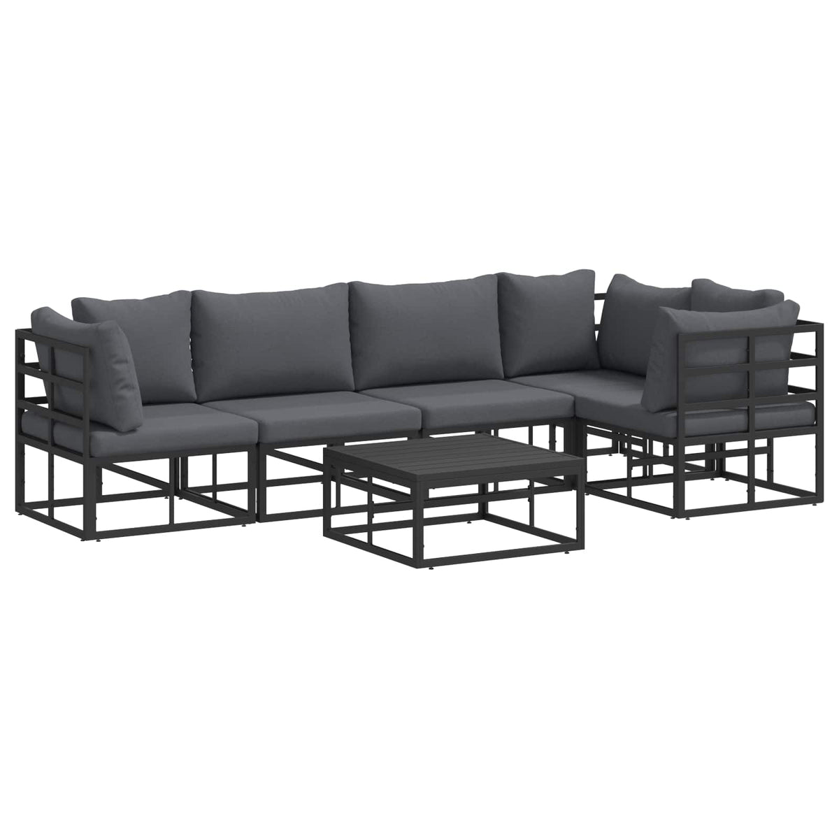 Sjedeća garnitura za vrt s jastukom 6 pcs Crna Aluminij