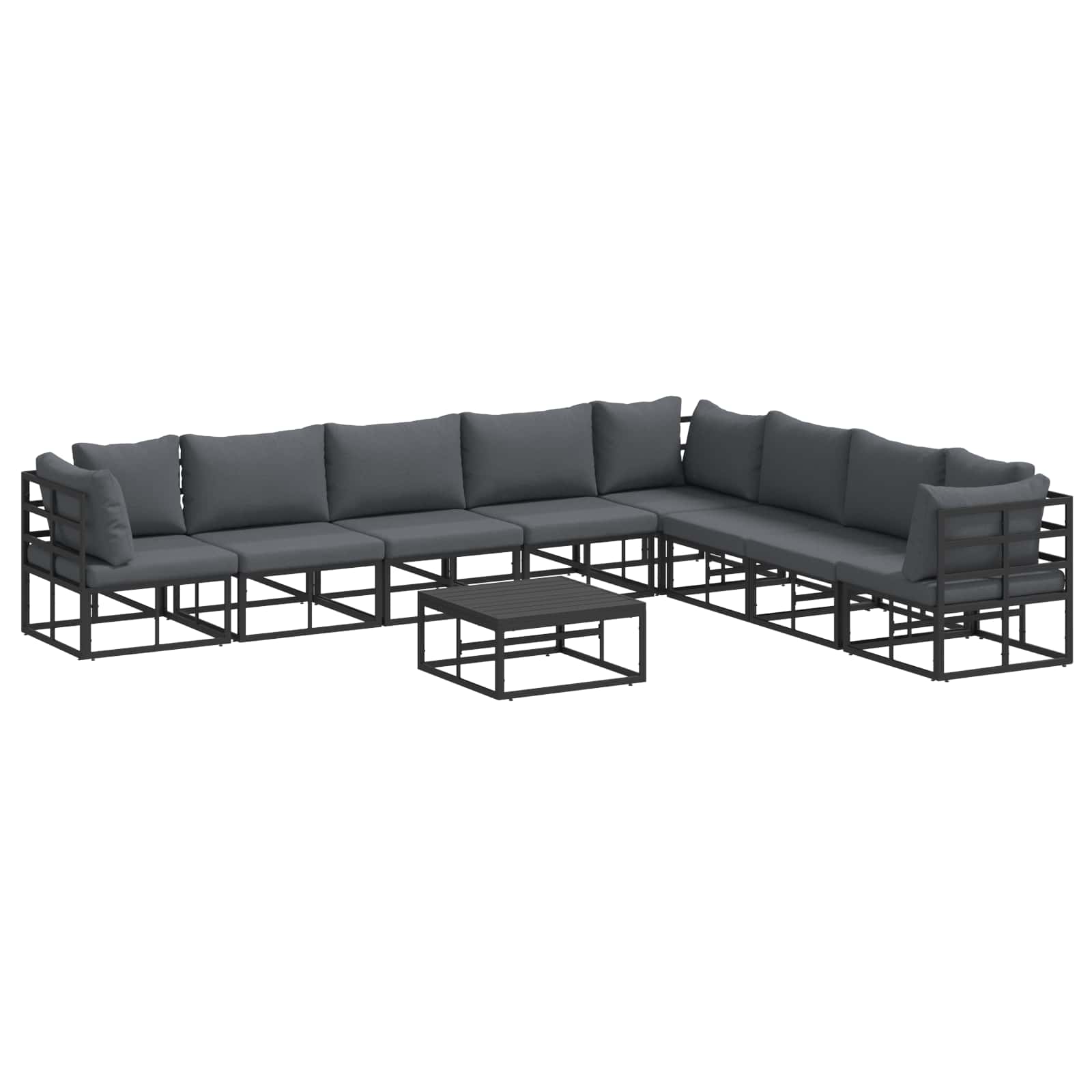 Sjedeća garnitura za vrt s jastukom 9 pcs Crna Aluminij