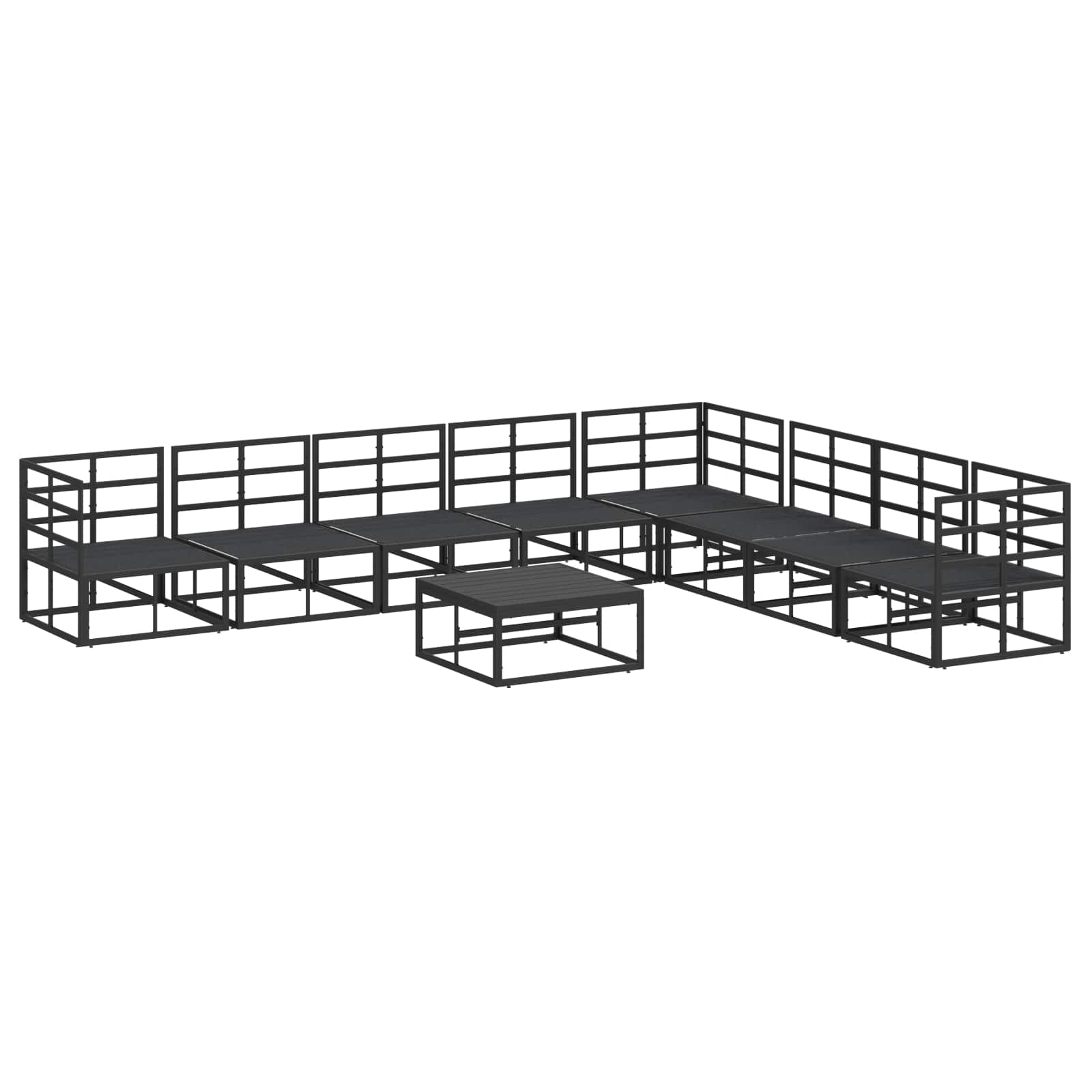 Sjedeća garnitura za vrt s jastukom 9 pcs Crna Aluminij