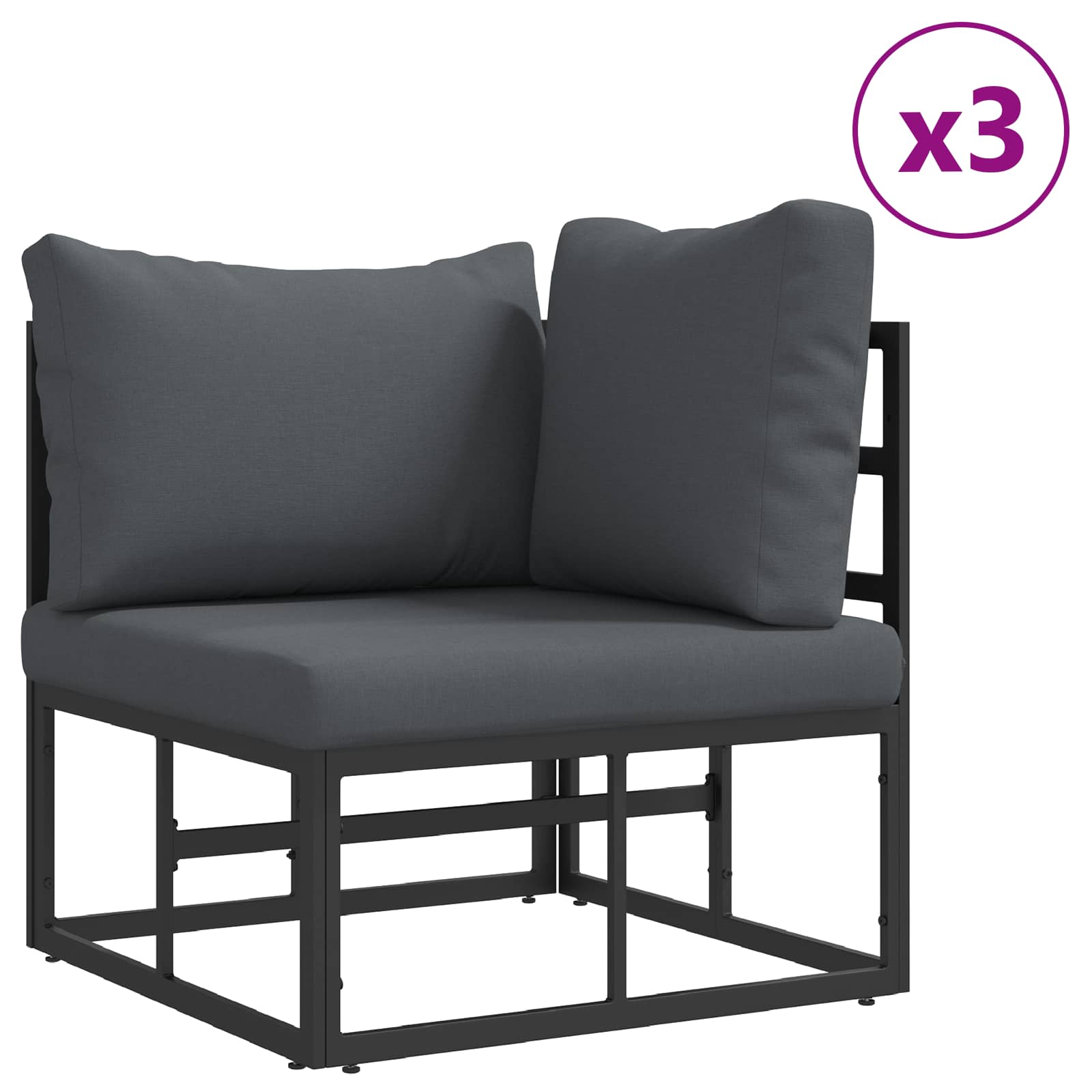Sjedeća garnitura za vrt s jastukom 9 pcs Crna Aluminij