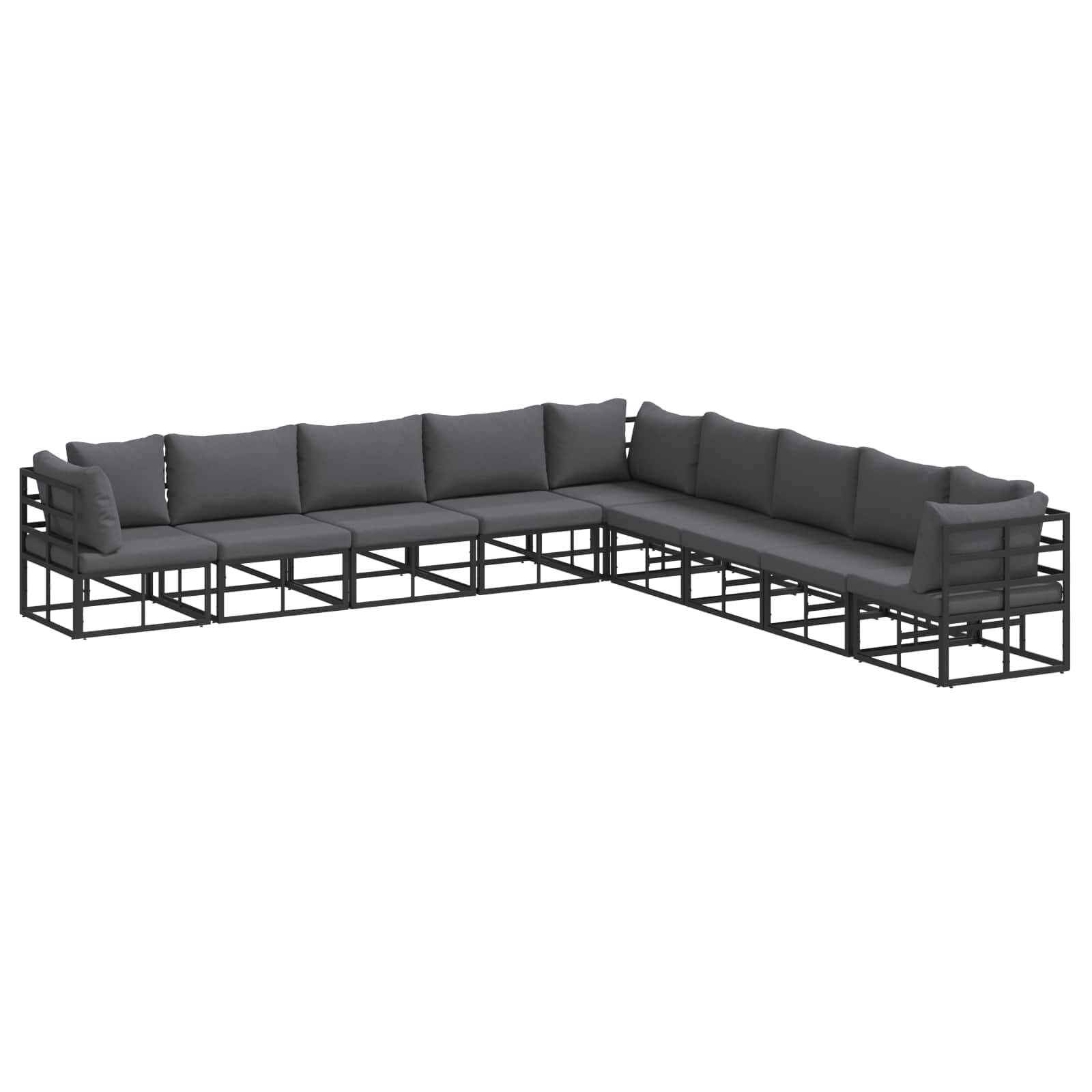 Sjedeća garnitura za vrt s jastukom 9 pcs Crna Aluminij