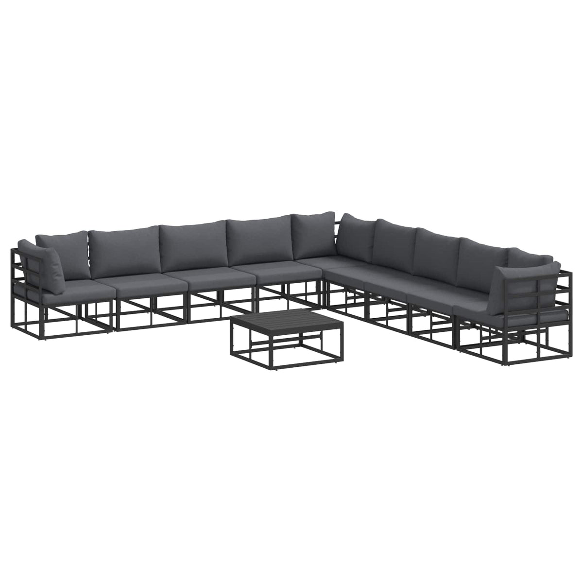 Sjedeća garnitura za vrt s jastukom 10 pcs Crna Aluminij