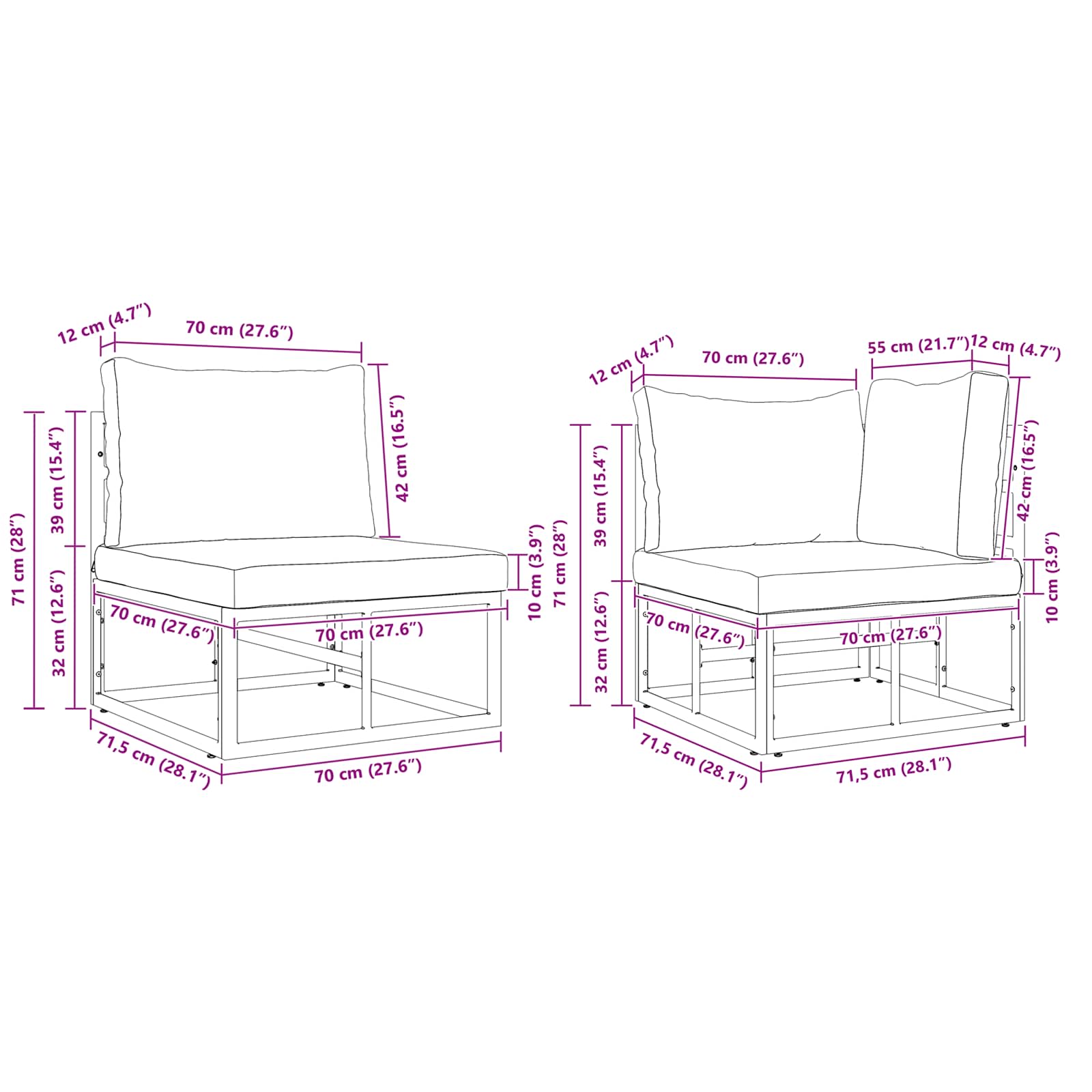 Sjedeća garnitura za vrt s jastukom 10 pcs Crna Aluminij