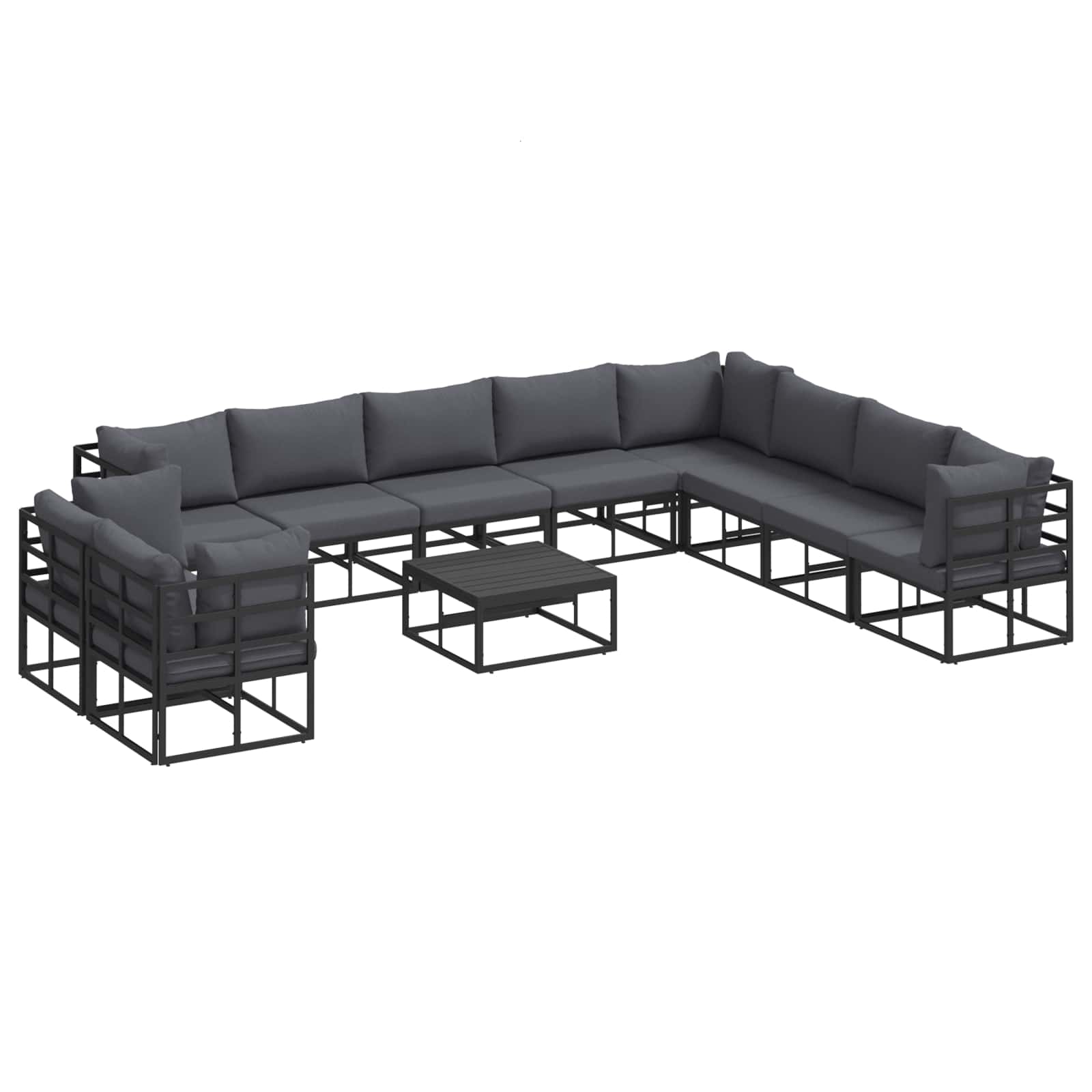 Sjedeća garnitura za vrt s jastukom 11 pcs Crna Aluminij