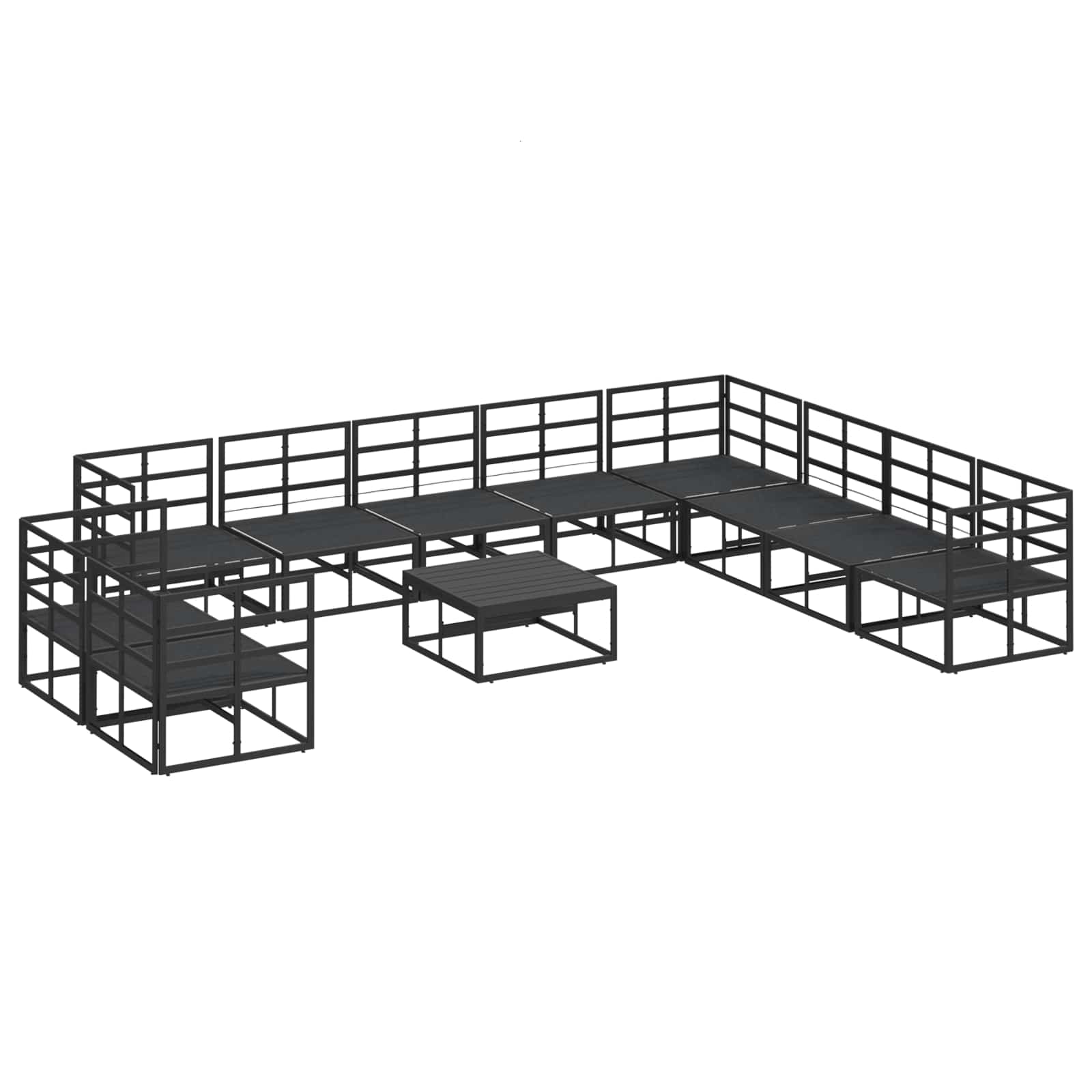 Sjedeća garnitura za vrt s jastukom 11 pcs Crna Aluminij