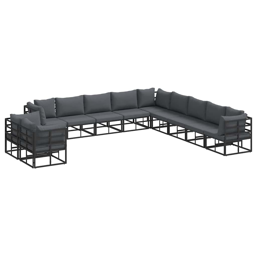 Sjedeća garnitura za vrt s jastukom 11 pcs Crna Aluminij