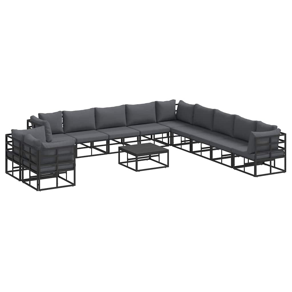 Sjedeća garnitura za vrt s jastukom 12 pcs Crna Aluminij