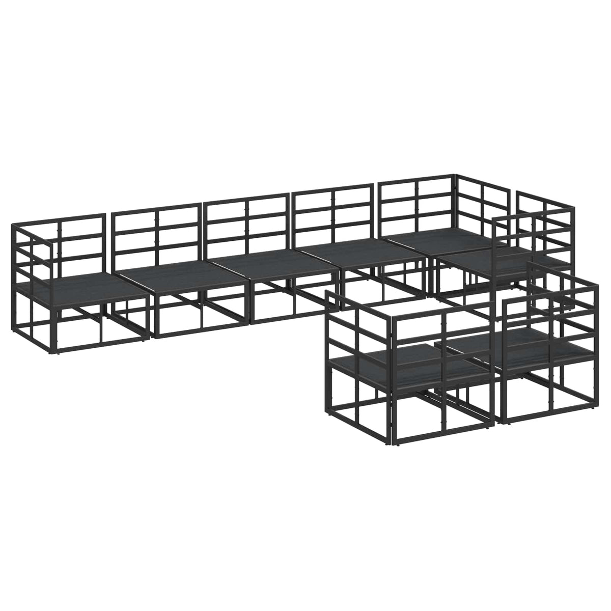 Sjedeća garnitura za vrt s jastukom 8 pcs Crna Aluminij