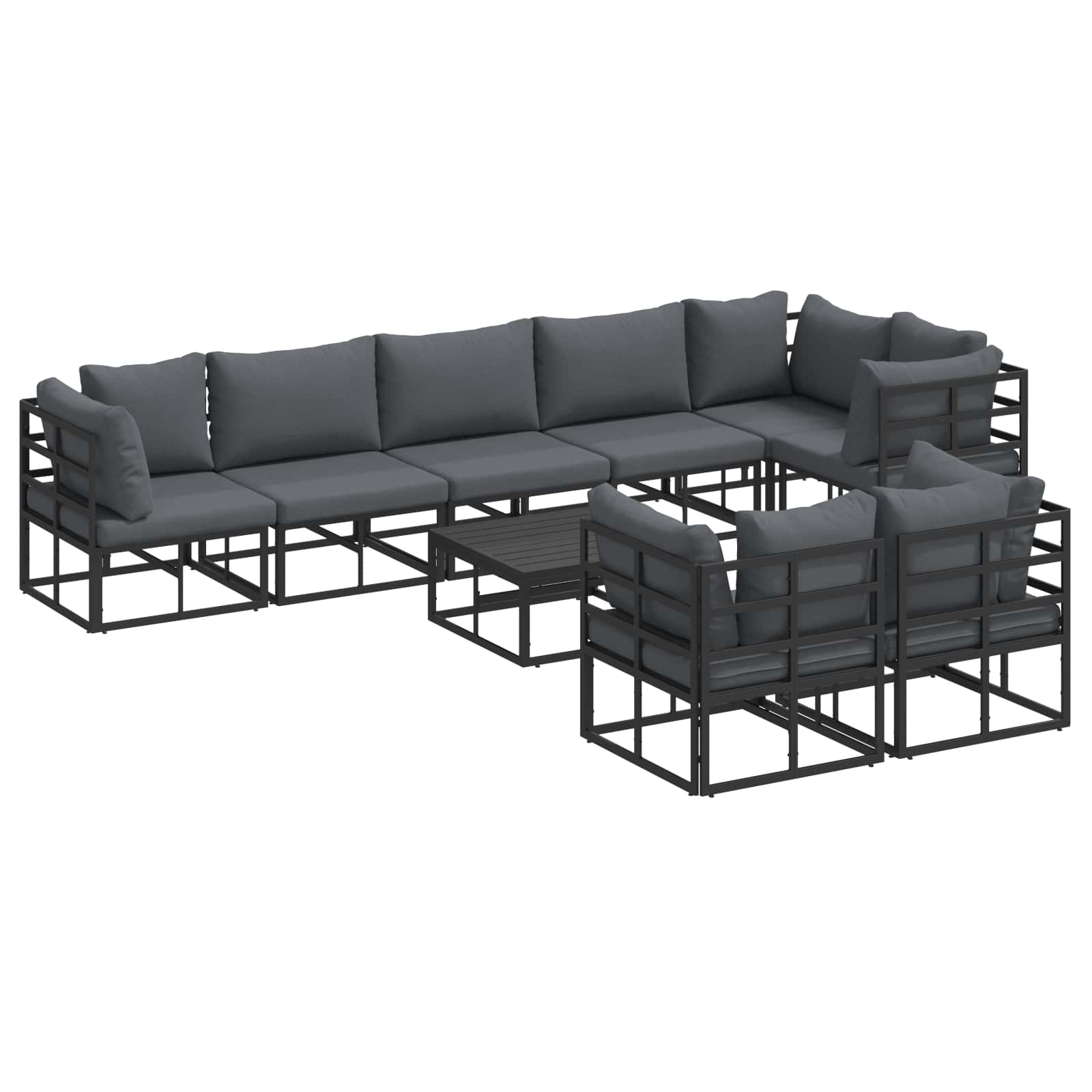 Sjedeća garnitura za vrt s jastukom 9 pcs Crna Aluminij