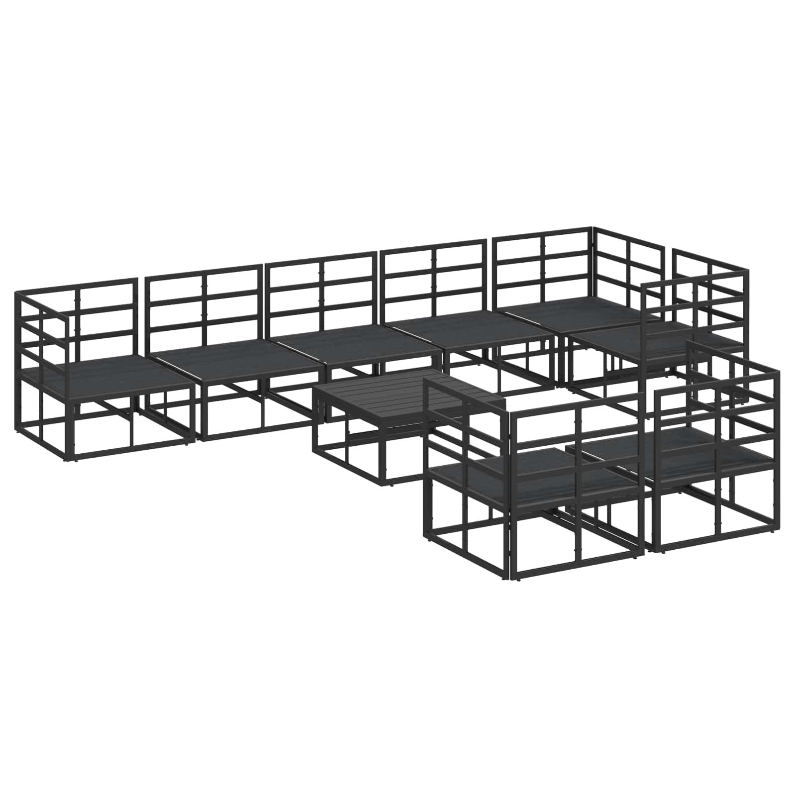 Sjedeća garnitura za vrt s jastukom 9 pcs Crna Aluminij