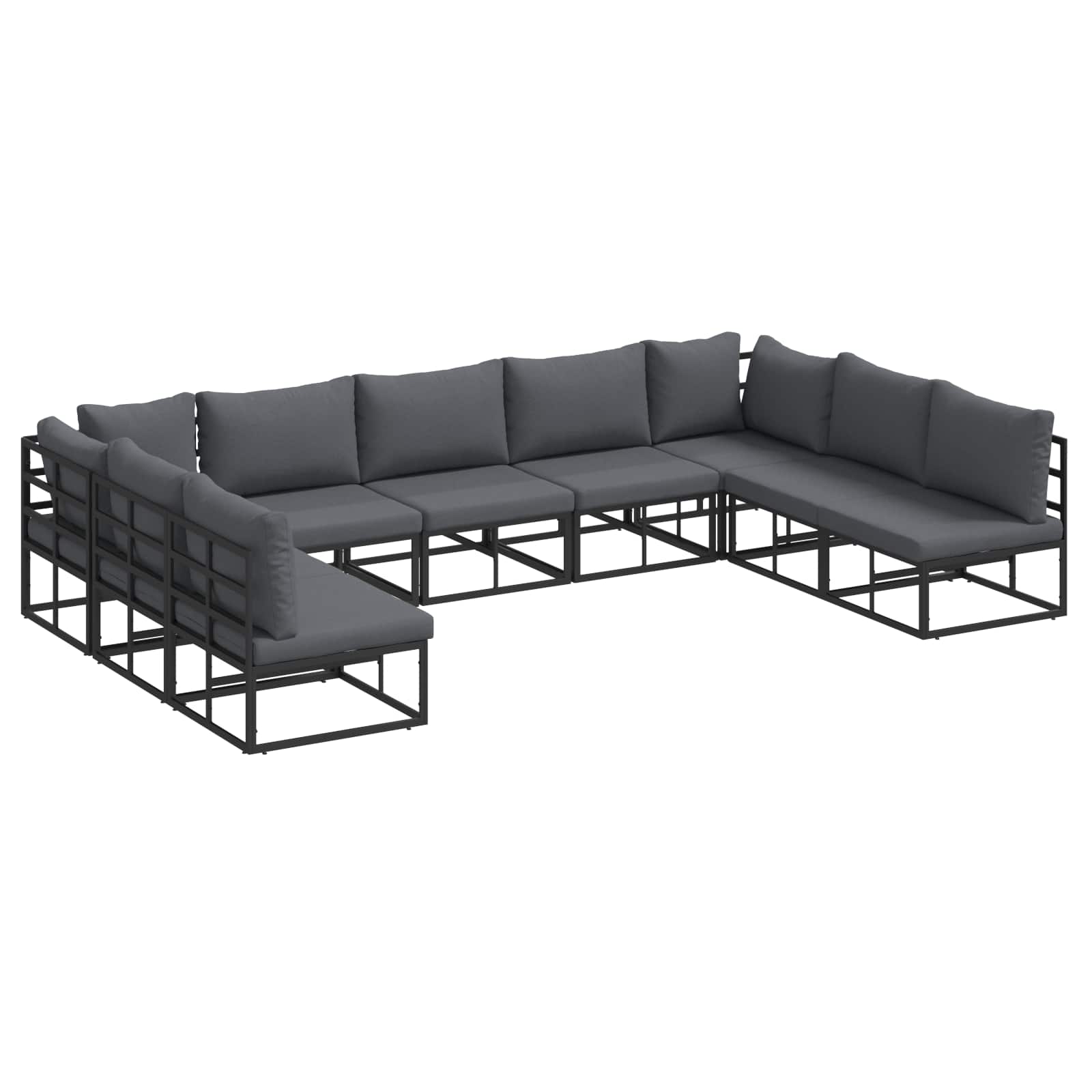 Sjedeća garnitura za vrt s jastukom 9 pcs Crna Aluminij