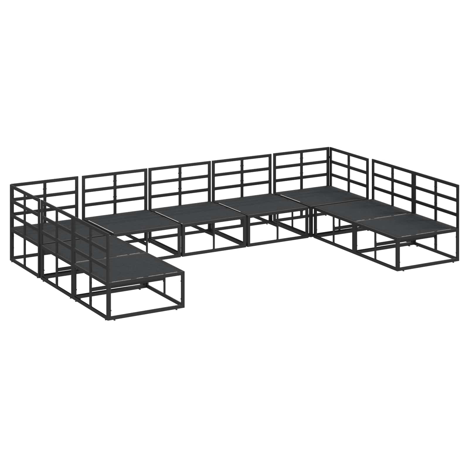 Sjedeća garnitura za vrt s jastukom 9 pcs Crna Aluminij