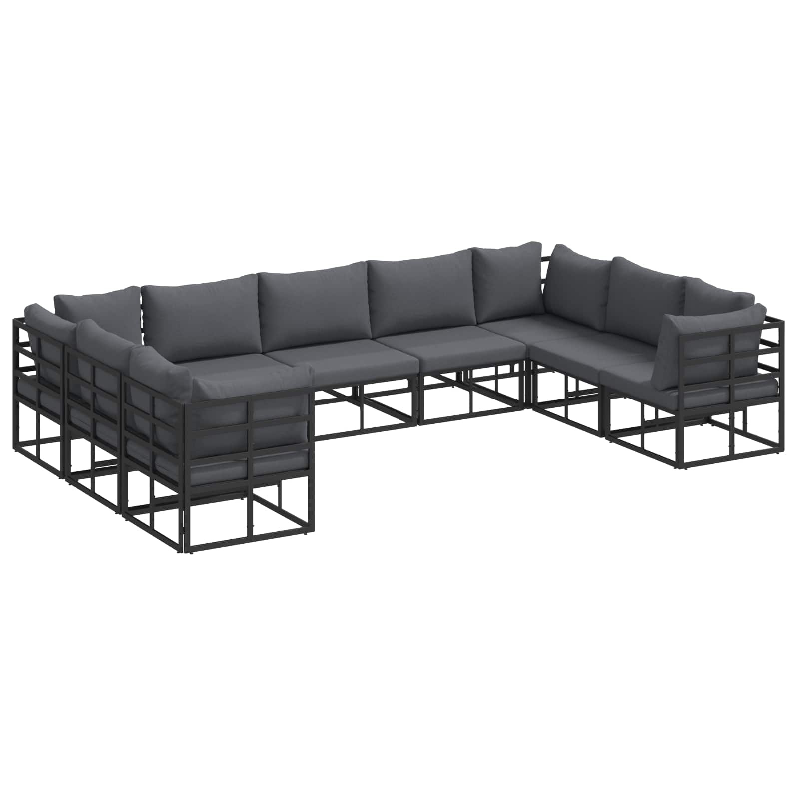 Sjedeća garnitura za vrt s jastukom 9 pcs Crna Aluminij