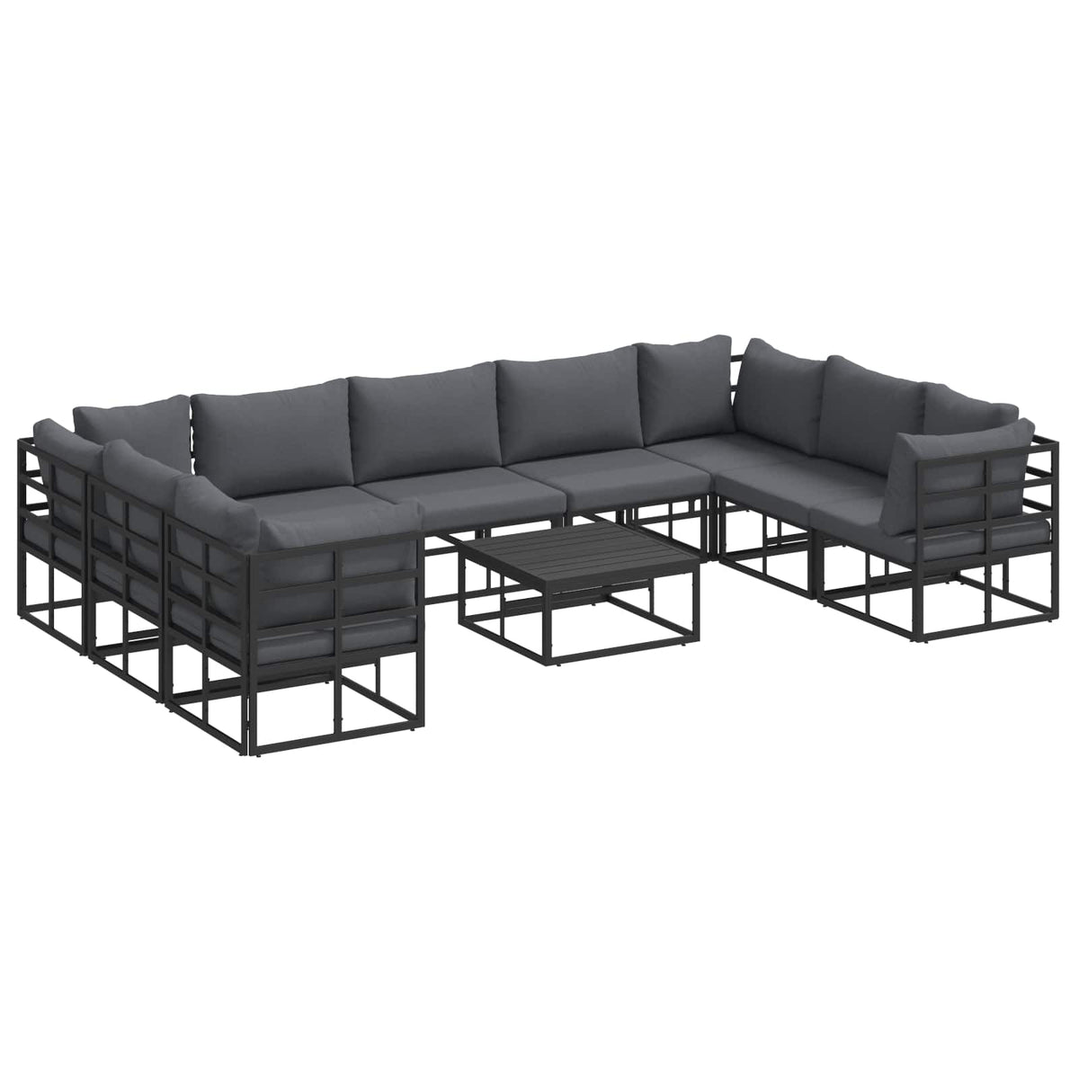 Sjedeća garnitura za vrt s jastukom 10 pcs Crna Aluminij