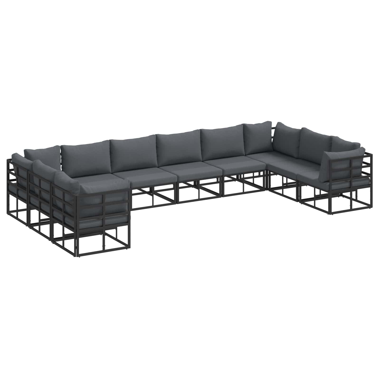 Sjedeća garnitura za vrt s jastukom 10 pcs Crna Aluminij