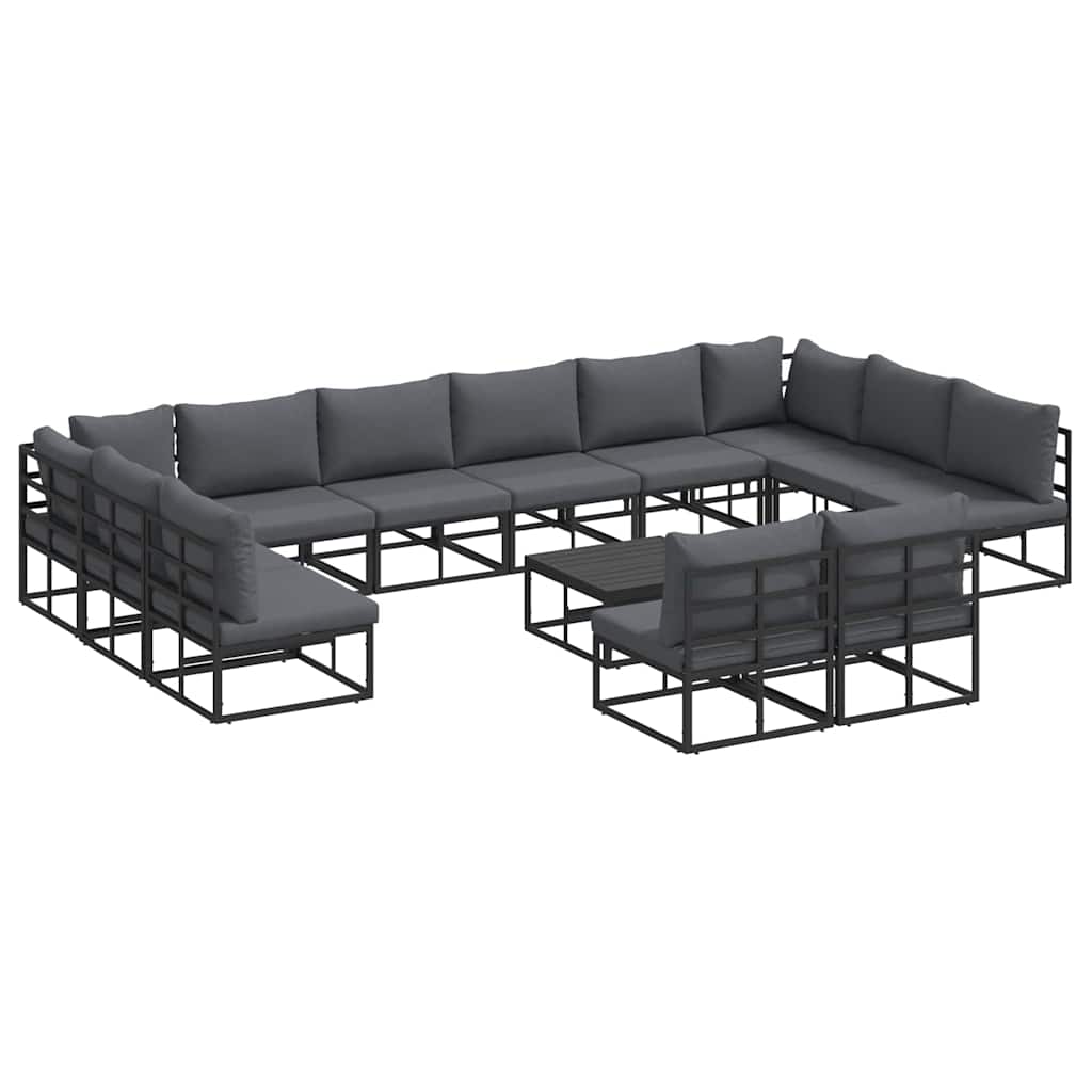 Sjedeća garnitura za vrt s jastukom 13 pcs Crna Aluminij