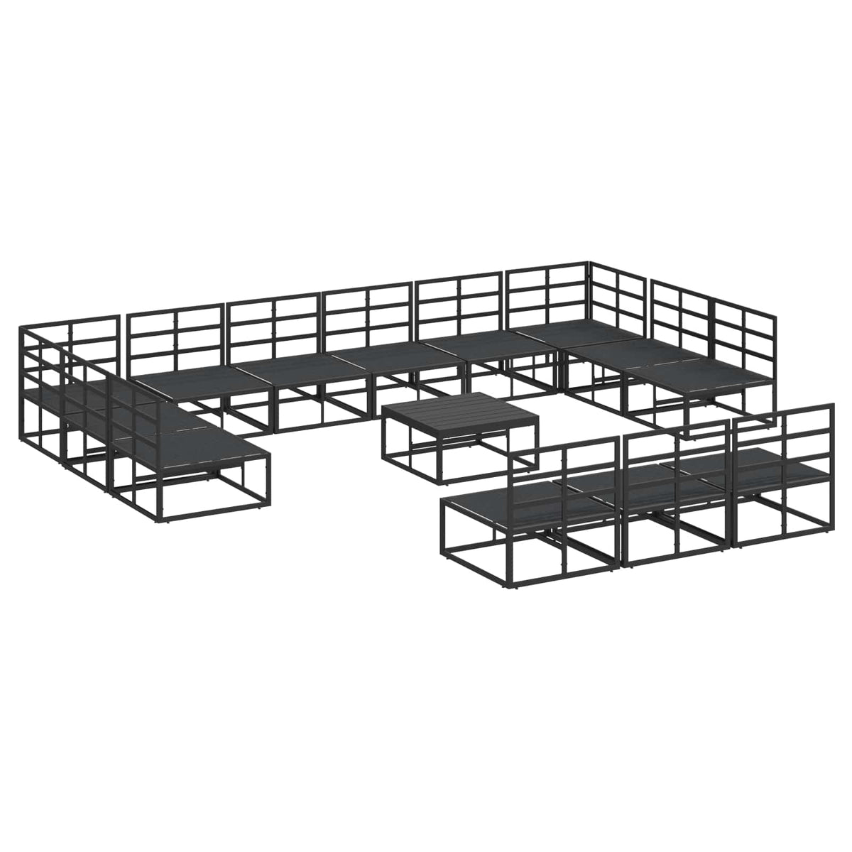 Sjedeća garnitura za vrt s jastukom 14 pcs Crna Aluminij