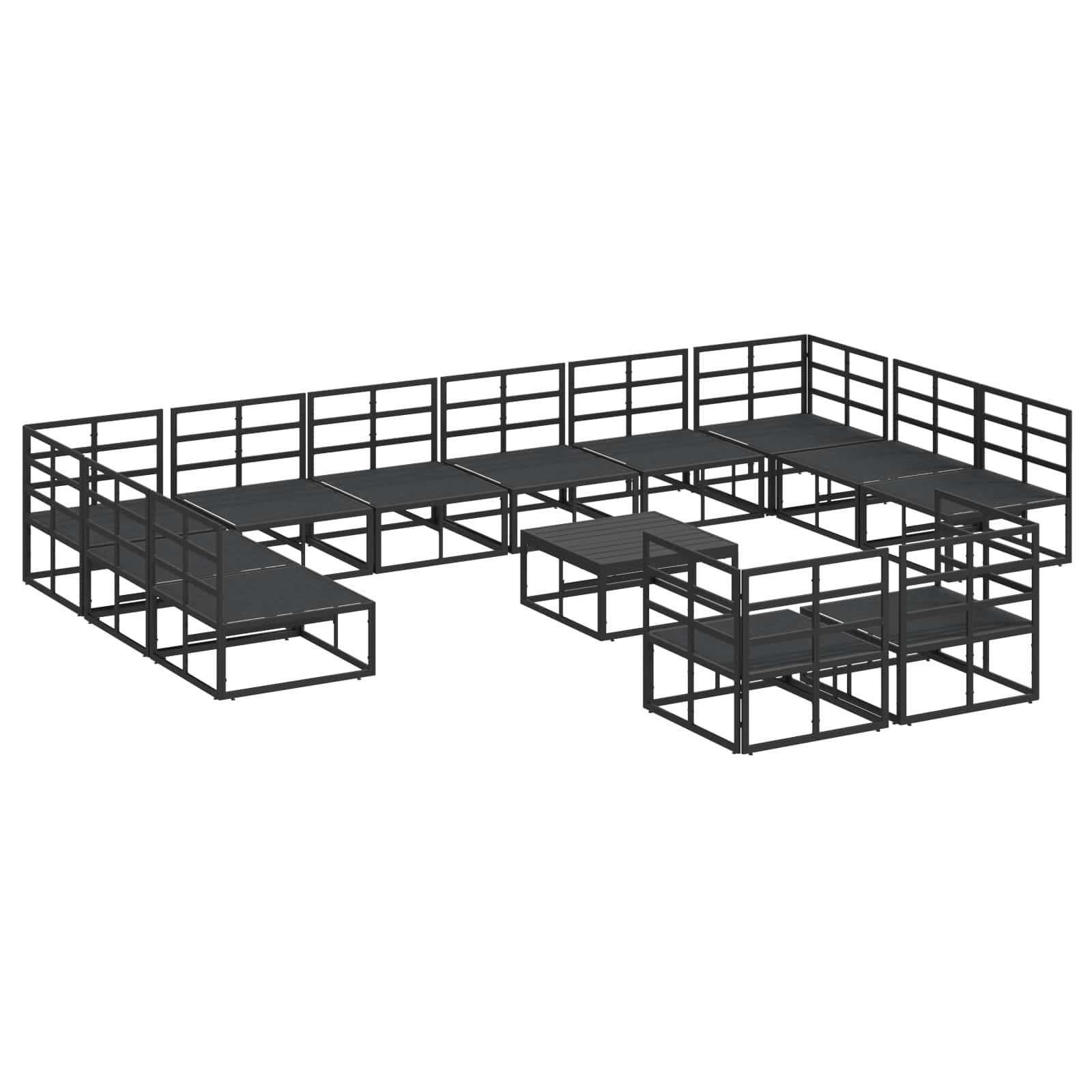 Sjedeća garnitura za vrt s jastukom 13 pcs Crna Aluminij