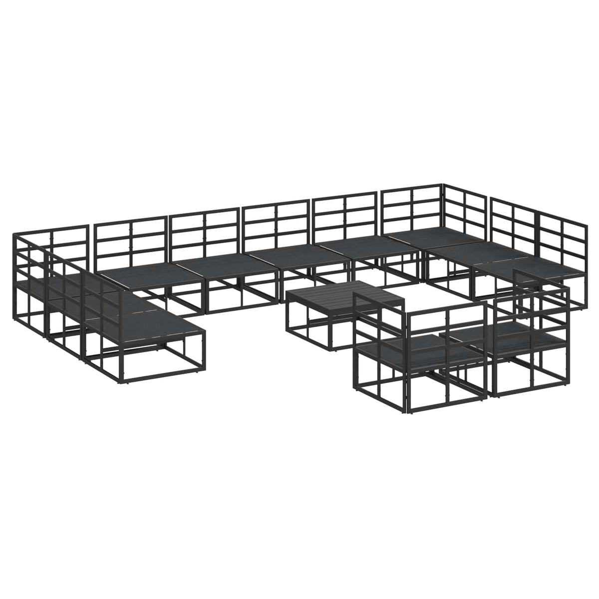 Sjedeća garnitura za vrt s jastukom 13 pcs Crna Aluminij