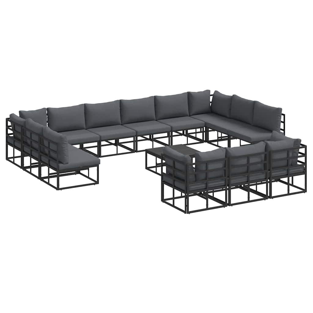 Sjedeća garnitura za vrt s jastukom 14 pcs Crna Aluminij