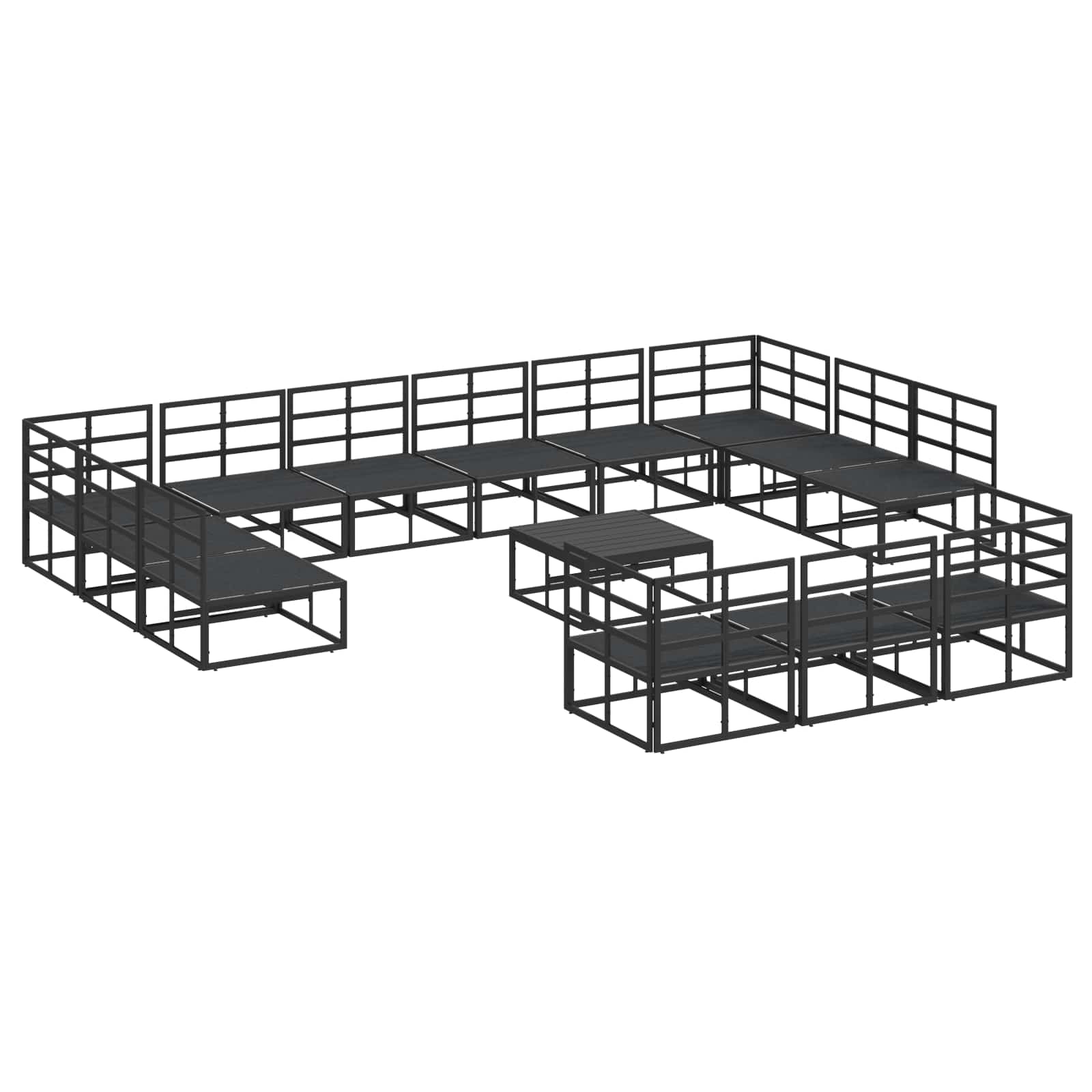 Sjedeća garnitura za vrt s jastukom 14 pcs Crna Aluminij