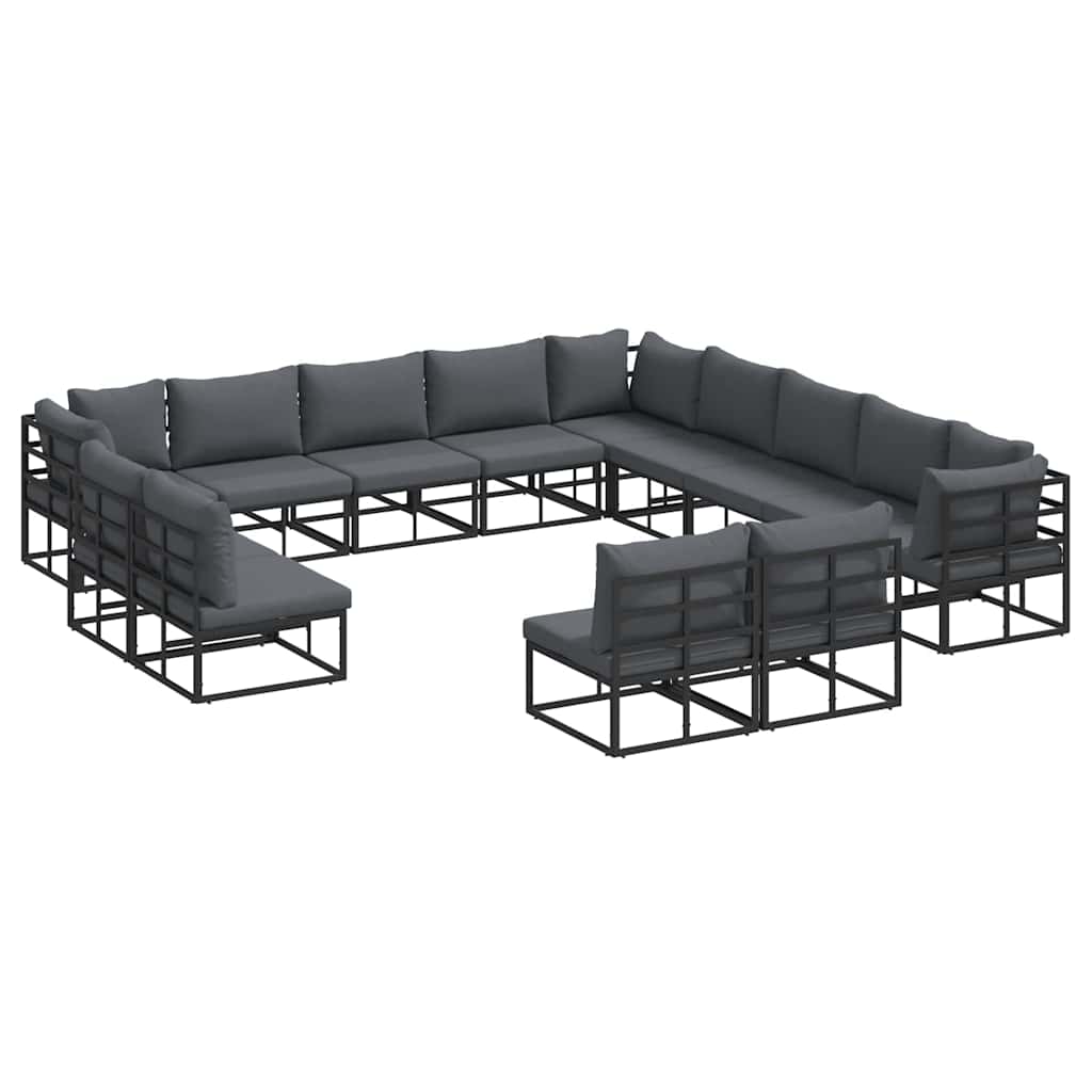 Sjedeća garnitura za vrt s jastukom 13 pcs Crna Aluminij