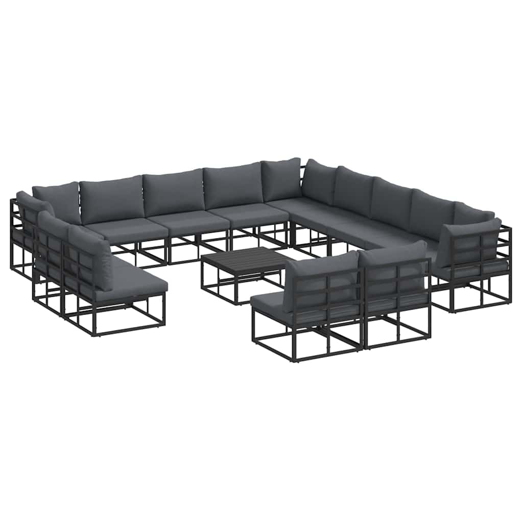 Sjedeća garnitura za vrt s jastukom 14 pcs Crna Aluminij