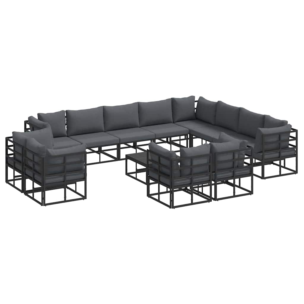 Sjedeća garnitura za vrt s jastukom 13 pcs Crna Aluminij