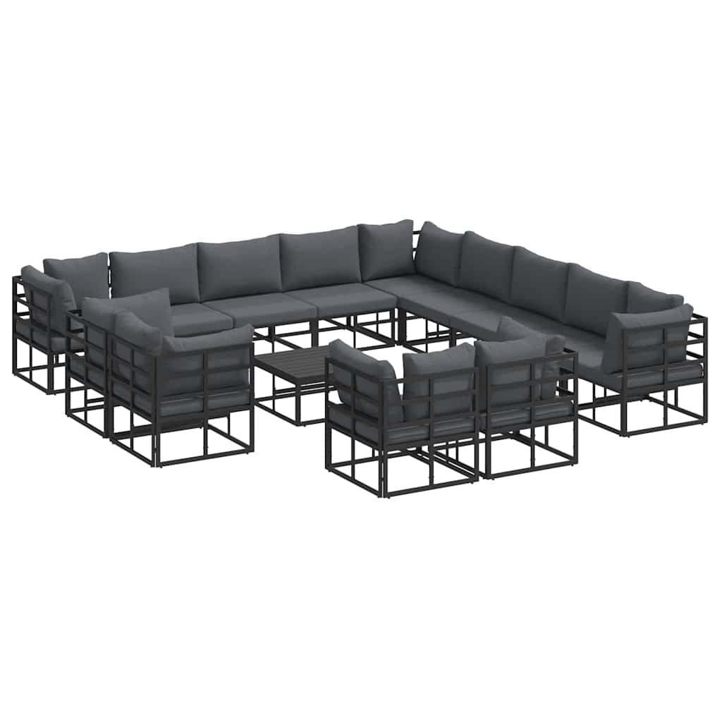 Sjedeća garnitura za vrt s jastukom 14 pcs Crna Aluminij