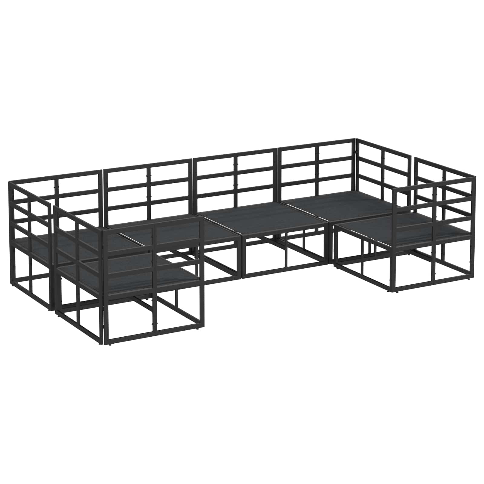 Sjedeća garnitura za vrt s jastukom 6 pcs Crna Aluminij