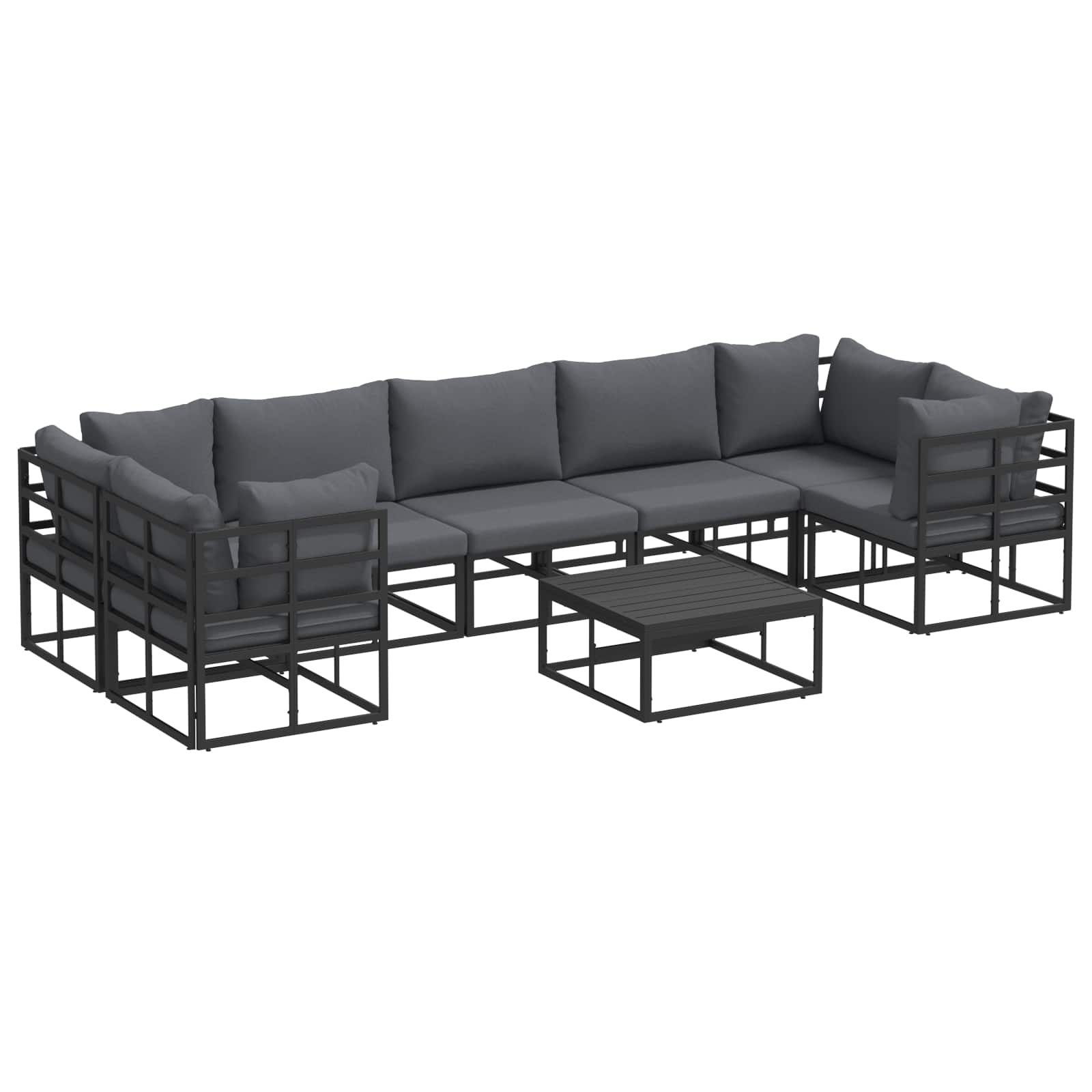 Sjedeća garnitura za vrt s jastukom 8 pcs Crna Aluminij