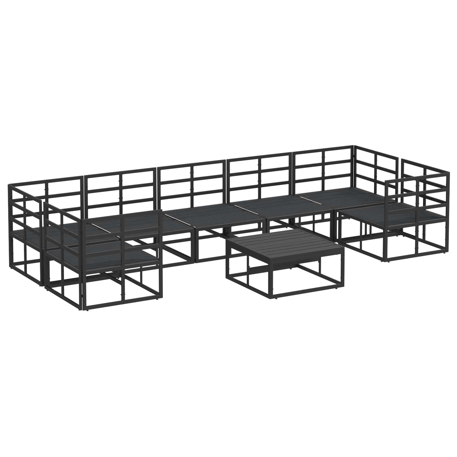 Sjedeća garnitura za vrt s jastukom 8 pcs Crna Aluminij