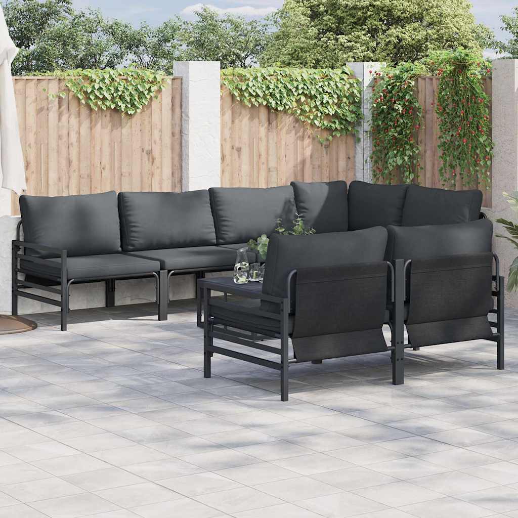 Sjedeća garnitura za vrt s jastukom 7 pcs Crna Čelik