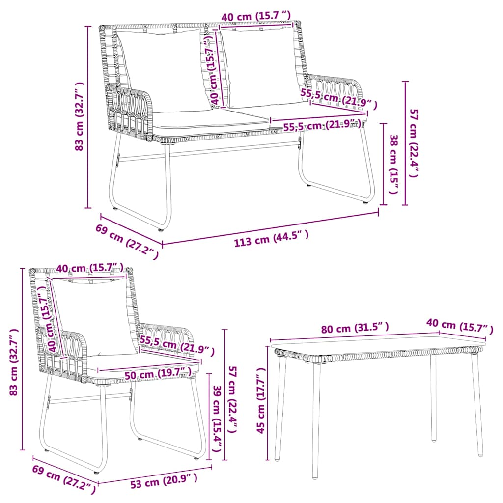 Set vrtnih namještaja 4 pcs Crna i antracit poliratan