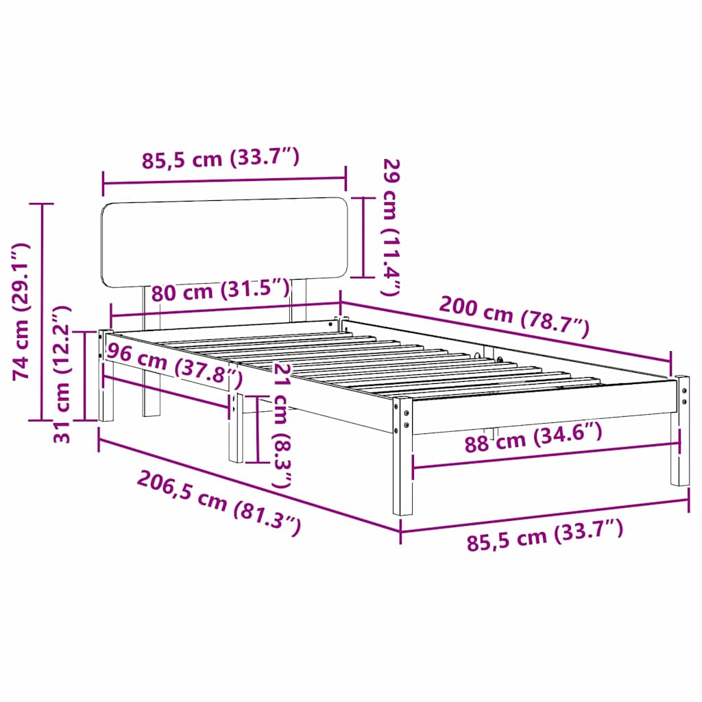 Krevetna konstrukcija s uzglavljem Vosak smeđa 80 x 200 cm
