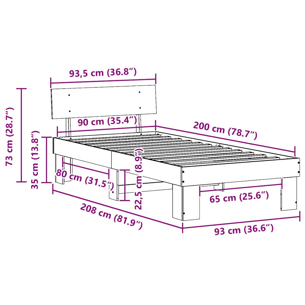 Krevetna konstrukcija s uzglavljem Vosak smeđa 90 x 200 cm