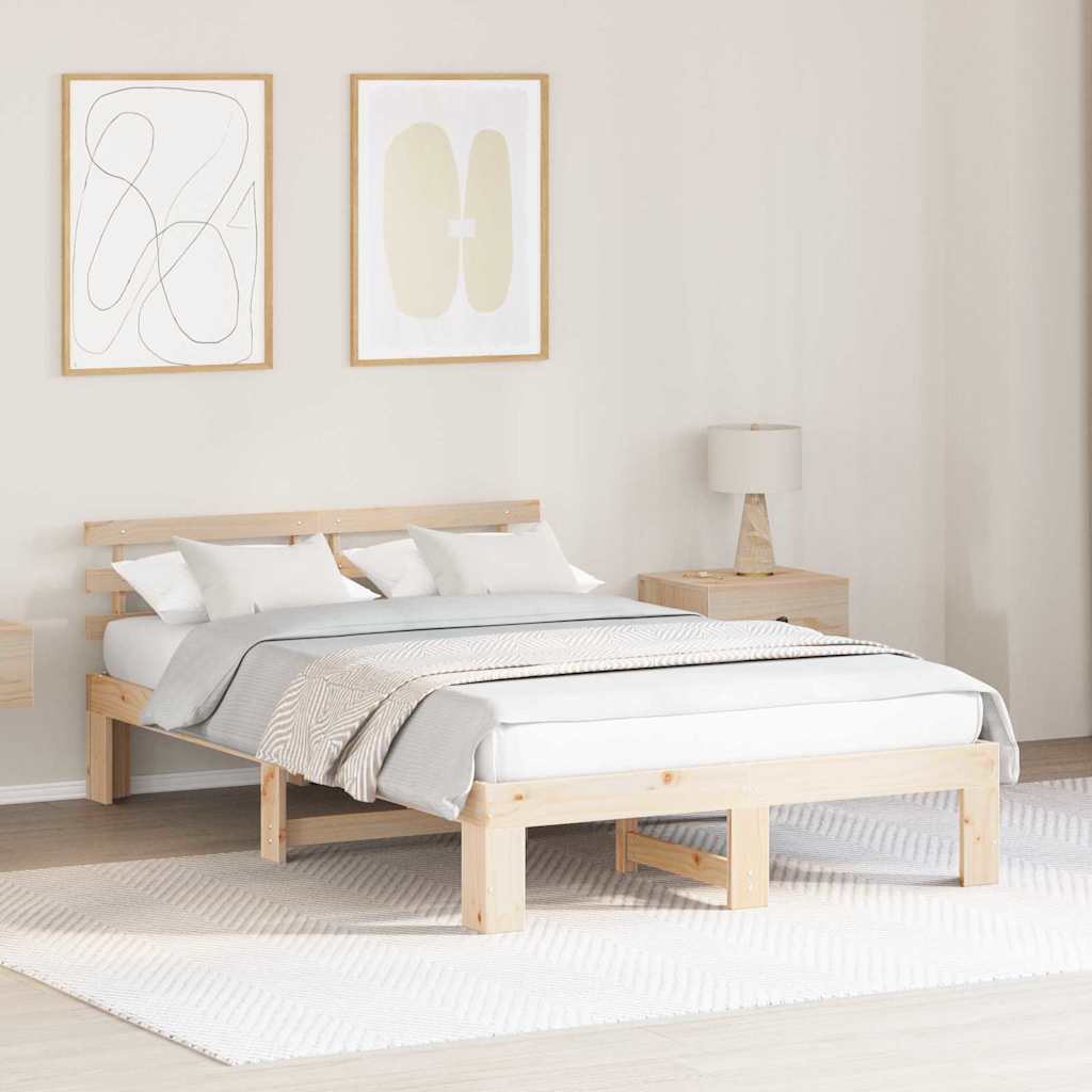Krevetna konstrukcija Prirodna 135 x 190 cm Čvrsto borovo drvo