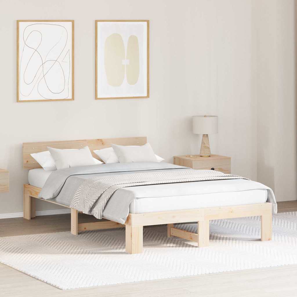 Krevetna konstrukcija Prirodna 135 x 190 cm Čvrsto borovo drvo