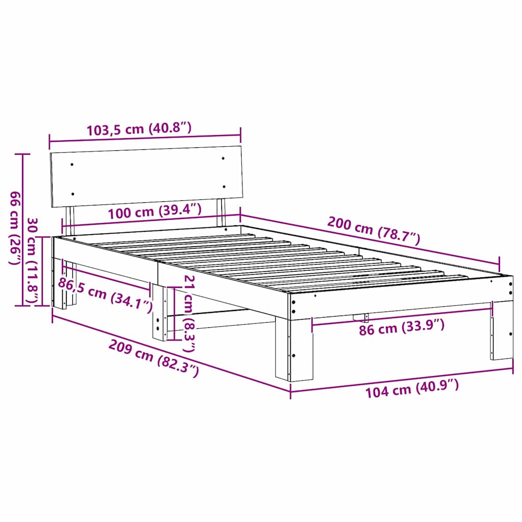 Krevetna konstrukcija Prirodna 100 x 200 cm Čvrsto borovo drvo