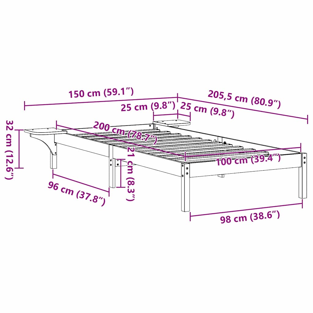 Krevetna konstrukcija Prirodna 100 x 200 cm Čvrsto borovo drvo