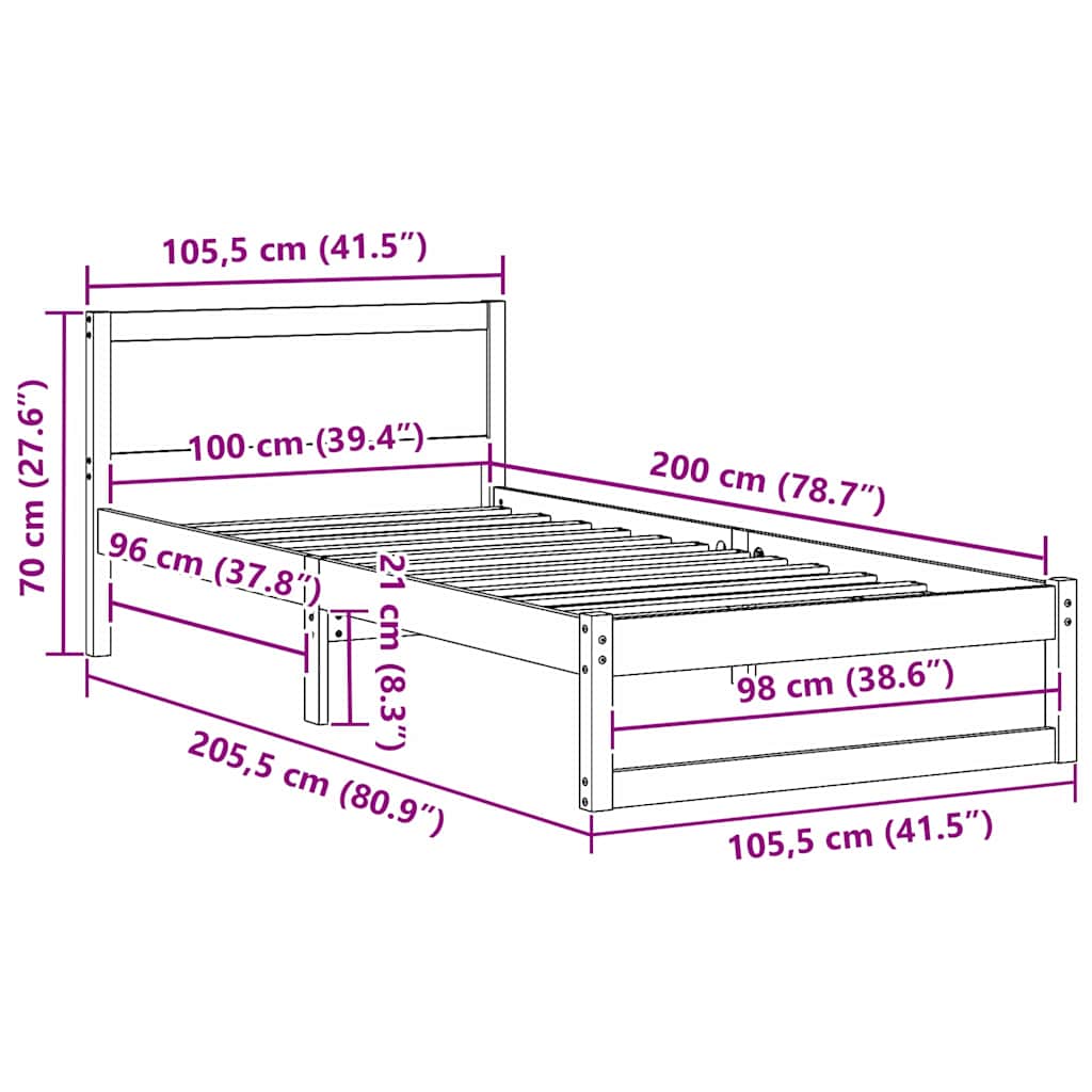 Krevetna konstrukcija Prirodna 100 x 200 cm Čvrsto borovo drvo