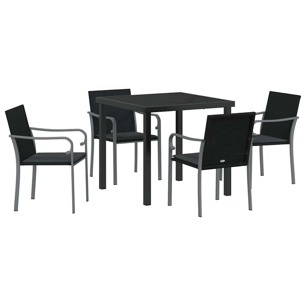 Vrtni set za objed 5 pcs Crna i Siva PE ratan