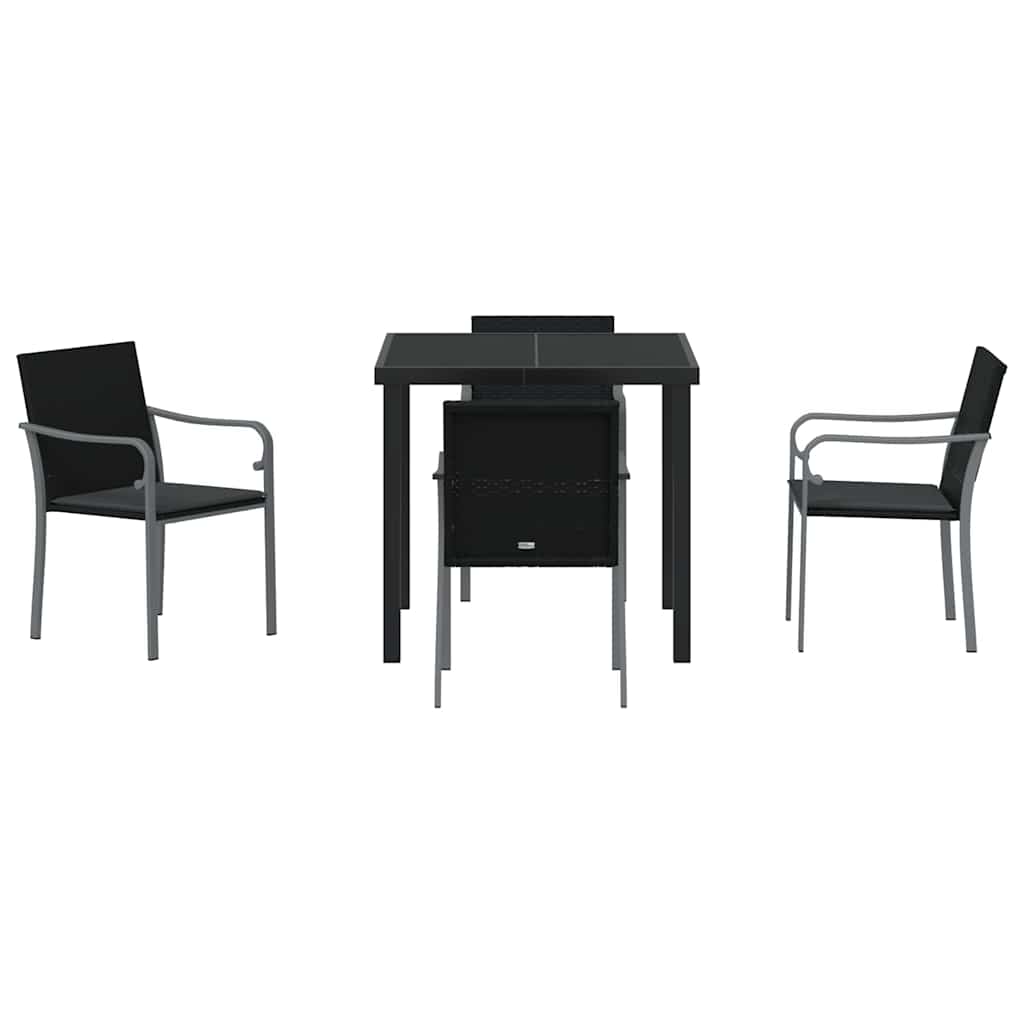 Vrtni set za objed 5 pcs Crna i Siva PE ratan