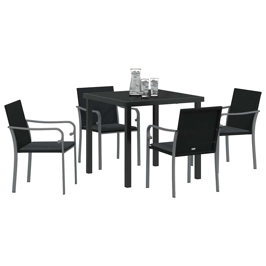 Vrtni set za objed 5 pcs Crna i Siva PE ratan
