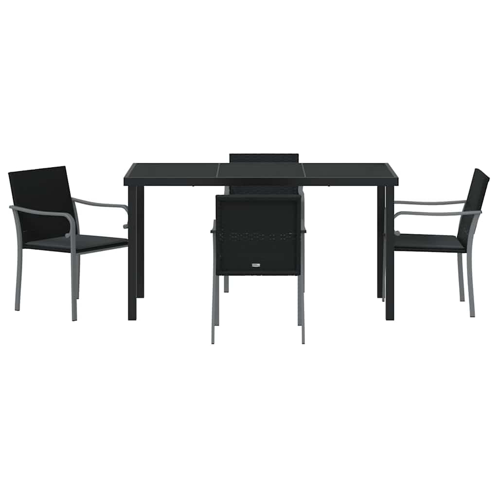 Vrtni set za objed 5 pcs Crna i Siva PE ratan