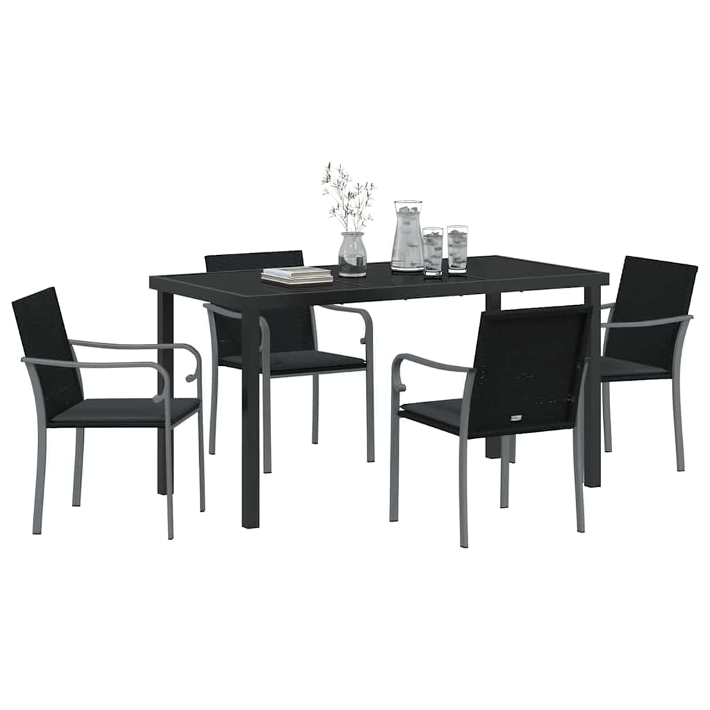 Vrtni set za objed 5 pcs Crna i Siva PE ratan
